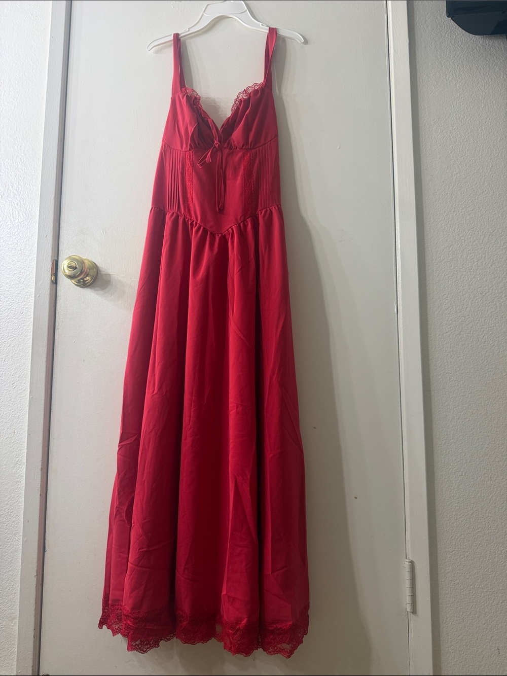 Red Lace Trim Maxi Slip Dress